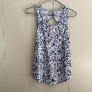 Athleta Blue White Speckle Print Racerback Tank Top | Size Small